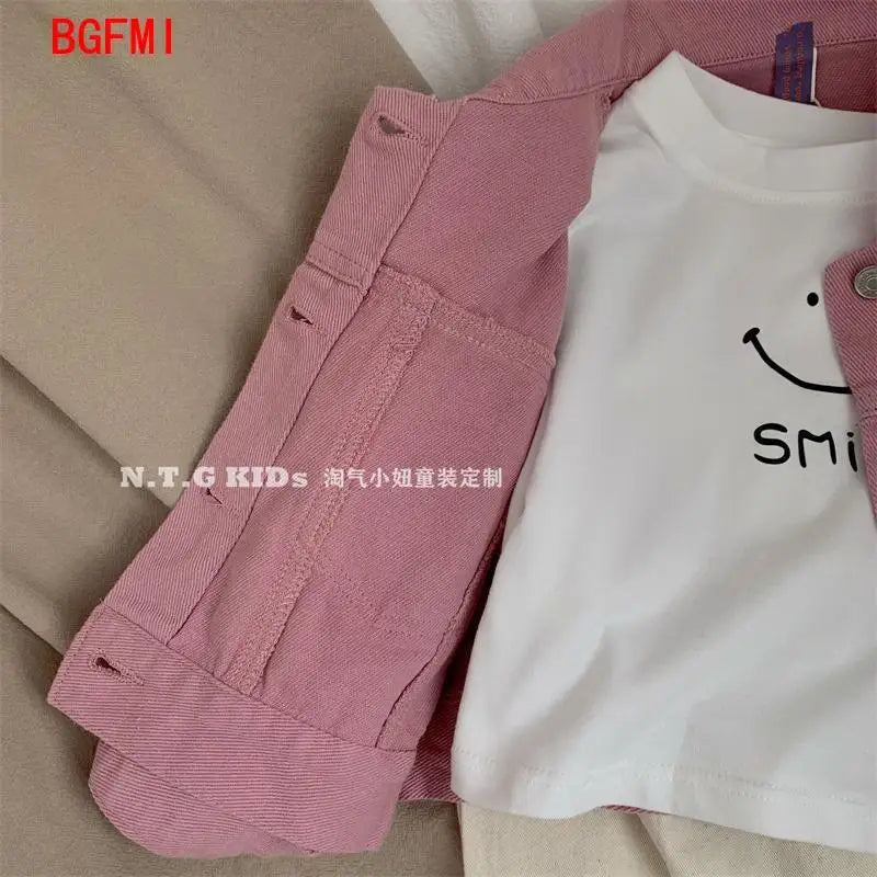 2-10Y Boys Girls Denim Cotton Jackets Pink Laple Tops Spring Autumn 2024 New Fashion Sweet Cute Coat Jacket Baby Girl Clothes