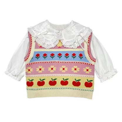 2022 Autmn Girls Cute Flower Knitted Vest Baby Kids Children Waistcoat Outerwear