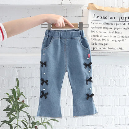 Baby Girl Jeans Fashion Flare Trousers Baby Girl Long Pants Spring Children Trousers 12 3 4 5Yrs Toddler Girl Single Layer Jeans