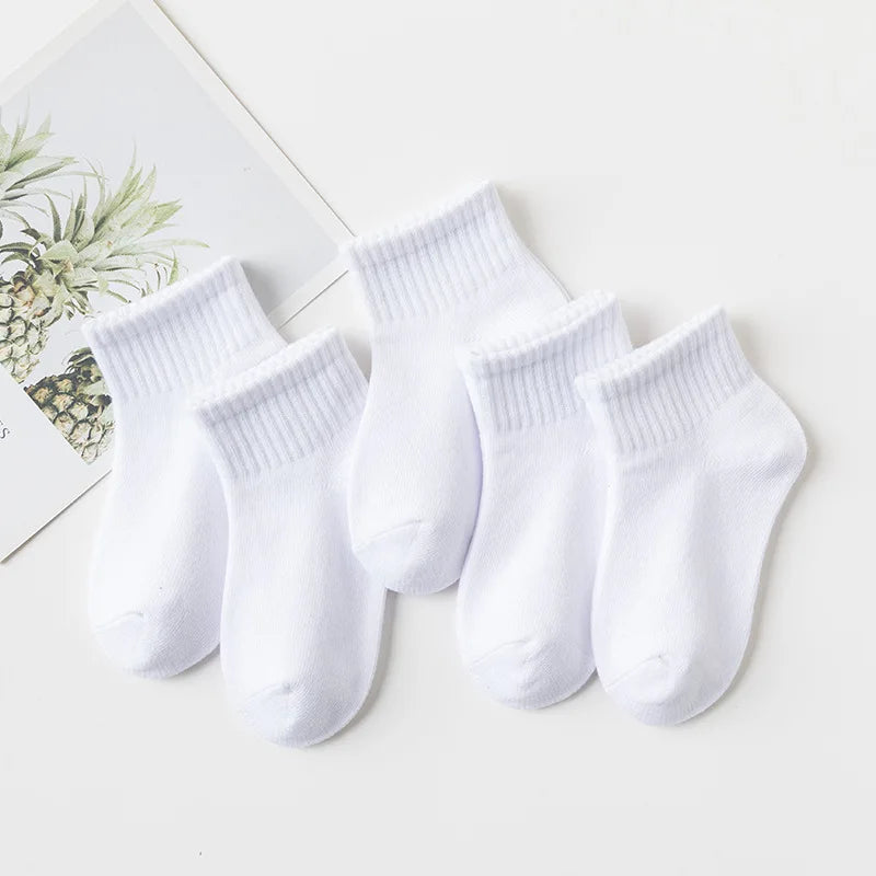 5 Pairs/Lot 2023 New Summer Children Socks Cotton Kids Teen Fashion Black White Gray For 1-12 Years Student Baby Girl Boy Socks