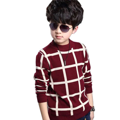 2023 Autumn Winter England Style New Kids boy Plaid Sweater Coat Children Clothing Baby jacquard Cotton Boys Pullover 4-10Y