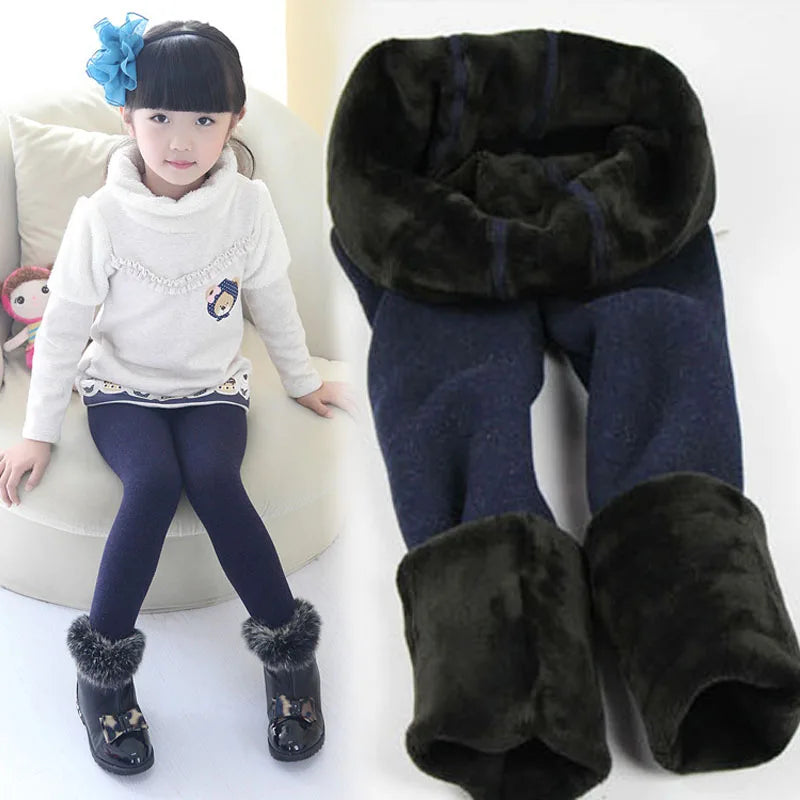 2023 New Winter Girls Warm Thick Warm Leggings Children Pants Kids Elastic Waist Colorful Plus Velvet Leggings Pants Fluff