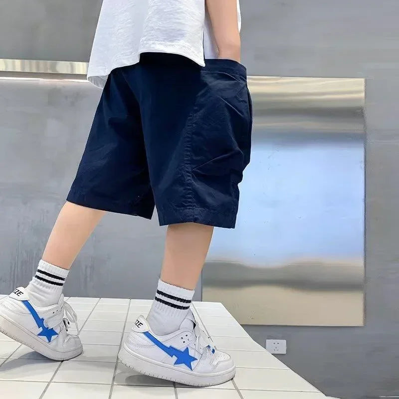 Kids Cargo Short Pants Boys Sports Pants Big Children Hip Hop Joggers Shorts Teenage High Waist Thin Streetwear Baggy Shorts