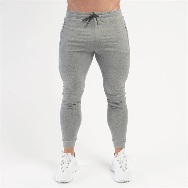 Cotton black slim trousers street clothes men's casual pants jogger gym zipper pocket fitness exercise sports pants