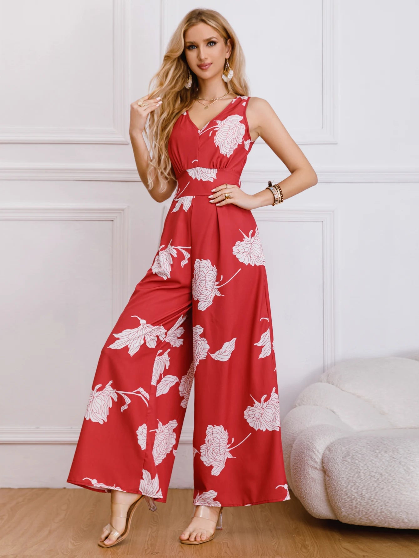 Fashion Elegant Printed Wide Leg Jumpsuit Women Summer New Backless Strappy Vest Women's Jumpsuits