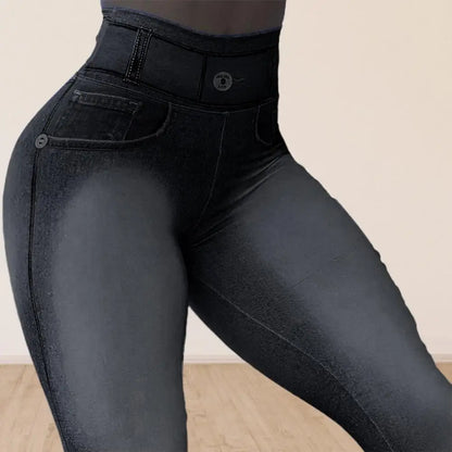 High Waist Tummy Control Butt Lifting Fitness Leggings Gradient Color Push Up Imitation Jeans Skinny Women Yoga Pants Activewear