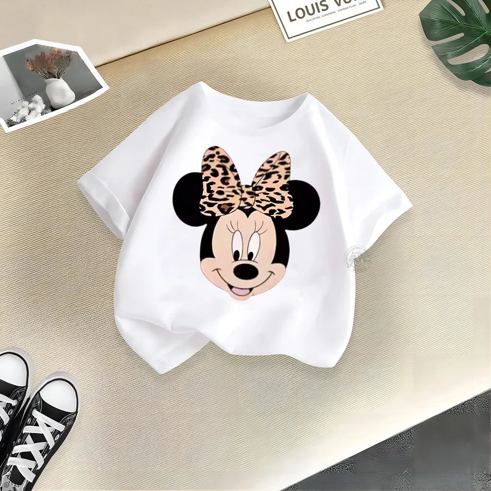 Disney Mickey Minnie Cartoon Printed Boys Girls Street Cotton T-shirt Baby Comfort Crewneck short sleeve top T-shirt top