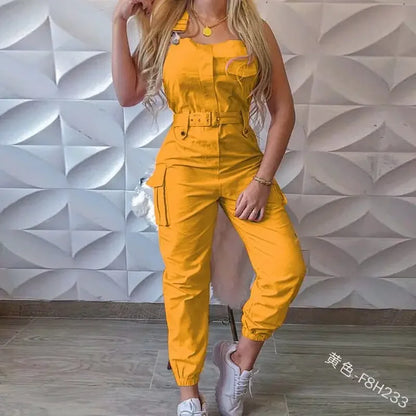 Fashion Strap Jumpsuit Women Loose Dungarees Long Rompers Summer Solid Pockets Cargo Pants Female Casual Work Out Playsuits