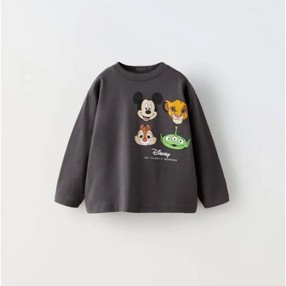 Cartoon Cute Disney Printed Kids Long Sleeve T-shirts Tops Round Collar Pullover Children Sweatshirt Autumn Clothing Girl Blouse