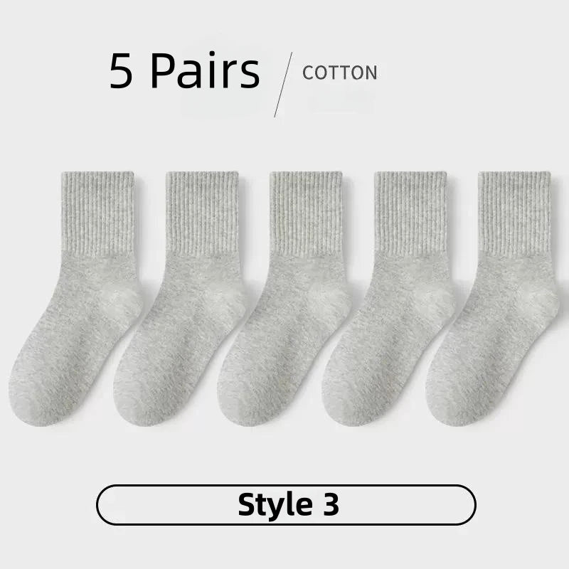 Horetong 5 Pairs Pure Cotton Soft Student Socks Breathable Absorbing Sweat Sport Socks Boys Girls Middle Tube Sock For 3-13 Year