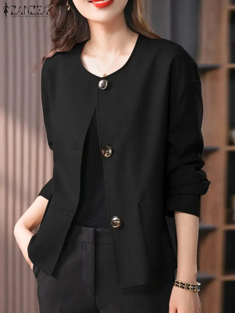 Women Autumn Coats ZANZEA Elegant Office Blazer Fashion Long Sleeeve Jackets Outwear Casual Solid OL Blouse  Buttons Down Shirt