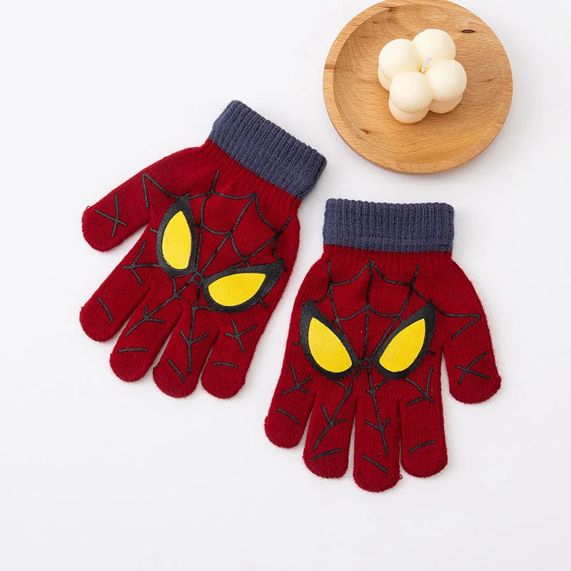 3-8 Years Autumn Winter Kids Knitted Gloves Cute Cartoon Spider Full Finger Boys Warm Outdoors Children Mittens