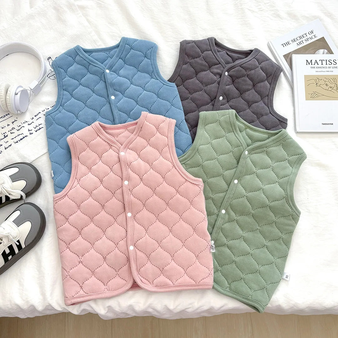 New Autumn Winter Uniform Warm Boys Girls Thickened Medium Large Children Warm Inner Baby Wear Single Top Stylish Vest