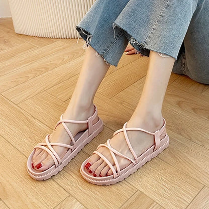 Orthopedic New Sandal Woman Summer 2024 Beach Without Heel Comfortable Flat Women Roman Espadrilles Sandals Black Pink Red Sexy