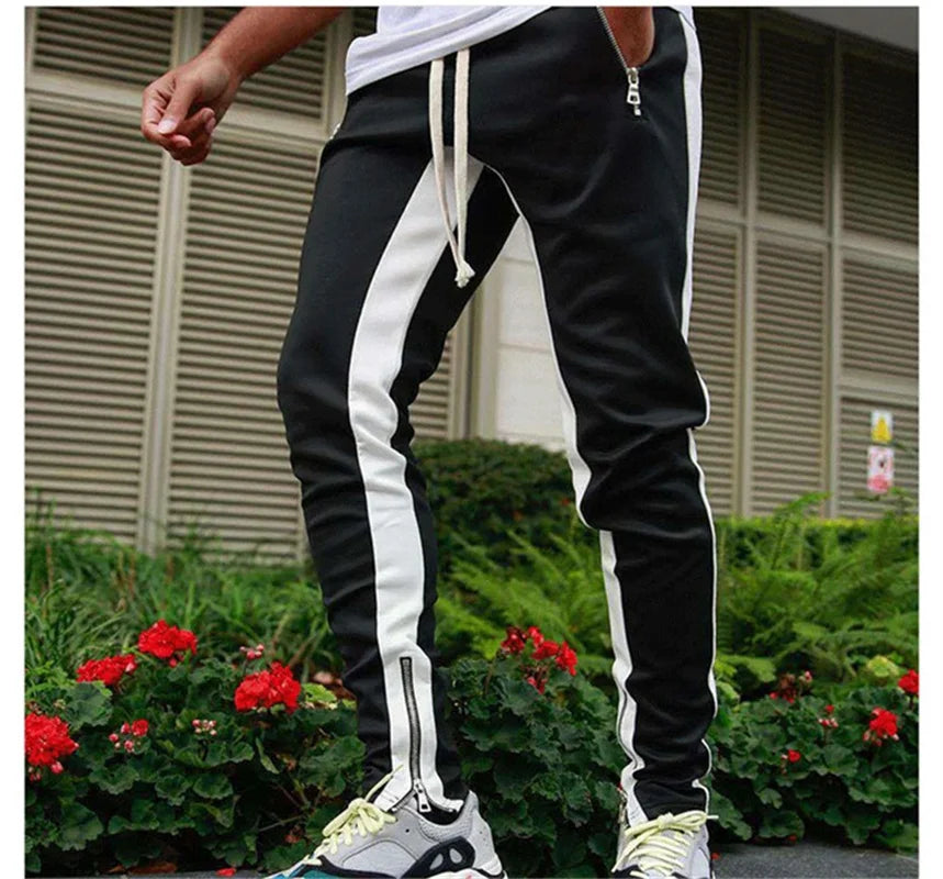 Autumn new long pants with zippered legs, men's casual sports pants, running pants, double pocket zippered jogging pants