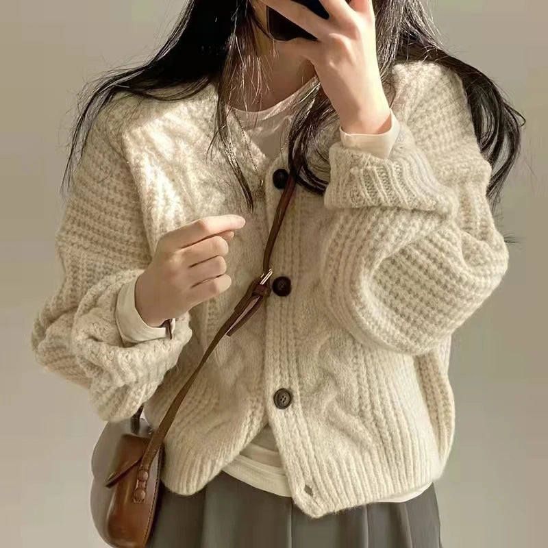 MEXZT Vintage Harajuku Women Casual Cardigan Sweater Autumn Winter Loose Long Sleeve Korean Tops Female Preppy Style Y2k Sweater