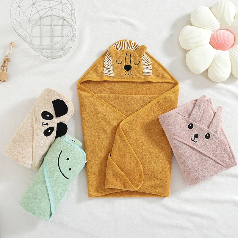 Cotton Baby Robe Bath Towel Cartoon Hoodies Cloak for Children Boys Girls Beach Towel Bath Blanket Absorbent Infant Bathrobe