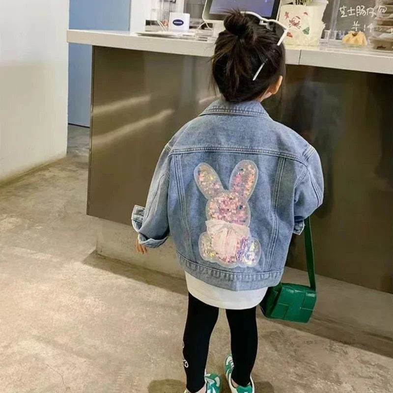 Girls Denim Jackets New Kids Fashion Cartoon Outerwear Children Long Sleeve Casual Clothing 2-10 Years Teenager Trends Coats