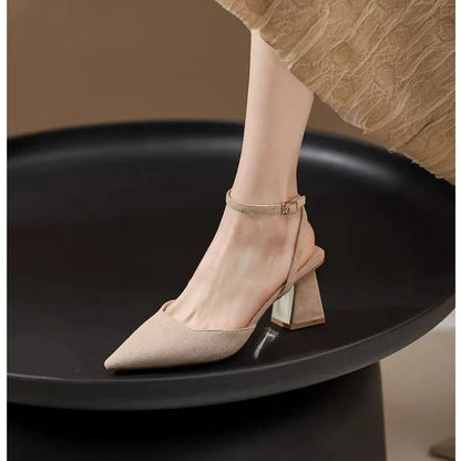 2024 Summer New Pointed Fashion One Line Buckle Style Shallow Mouth Sandals Women's Comfortable Banquet Shoes Women