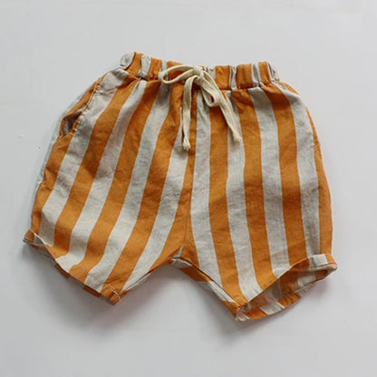 1-6 Yrs Baby Boys Girls Shorts Flax Cotton Stripe Children Shorts Korean Japan Style Kids Casual Shorts For Summer