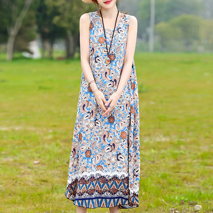 Hot 2024 New Fashion Floral Printed Summer Dress Vestidos Elegant Short Sleeve Slim O-Neck sleeveless Dresses For Women clothing