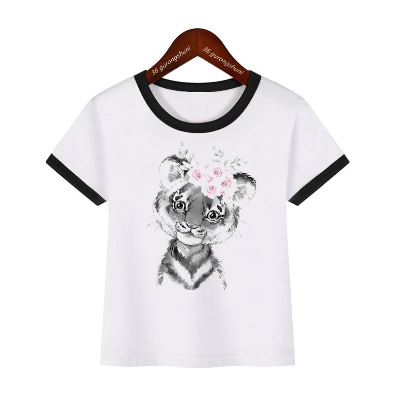 T-Shirt For Girls Cute Flower Animal Cartoon Print Girls Clothes Summer Casual Boys Tshirt Funny Toddler Tshirt Top Dropshipping