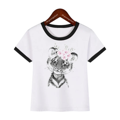 T-Shirt For Girls Cute Flower Animal Cartoon Print Girls Clothes Summer Casual Boys Tshirt Funny Toddler Tshirt Top Dropshipping