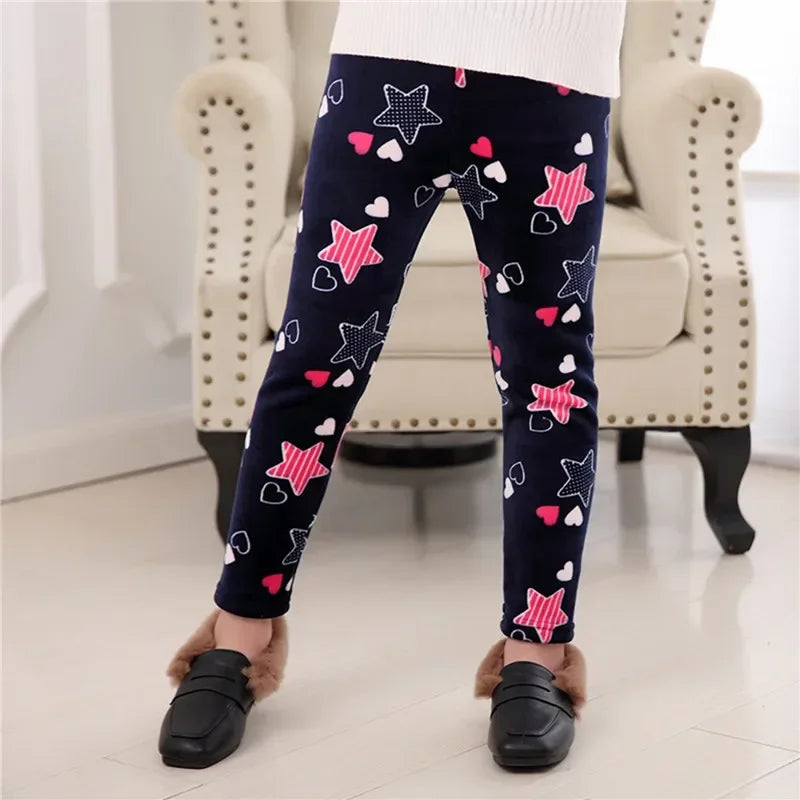 Korean Girls Pants Autumn Winter Children Trousers Warm Leggings Thicken Velvet Star Print Kids Pant Baby Girl Keep Warm Legging