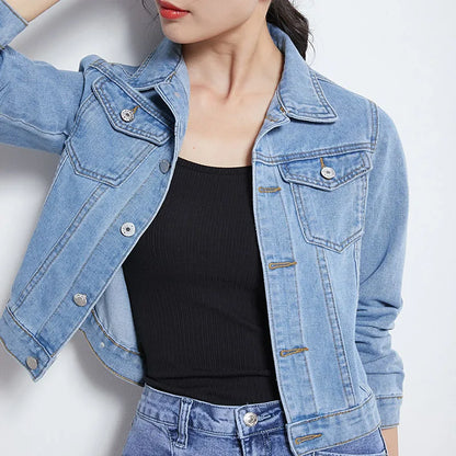 New Women's Denim Jacket Spring and Autumn 2022 Casual Short Denim Jacket Women's Korean Version Solid Color Jacket Clothes