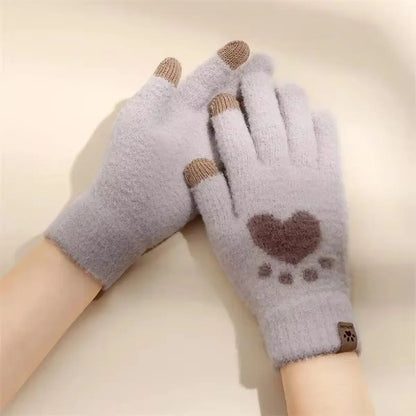 Winter Cat Paw Gloves Warm Mittens Fashion Mobile Phone Touchscreen Knitted Gloves Thick Women Soft Fluffy Full Fingers Gloves