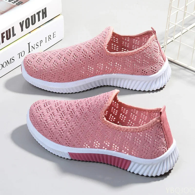 New Fashion Mesh Shoes Women Shoes Mesh Sports Shoes Breathable Flats Soft Sole Casual Sneakers 2024