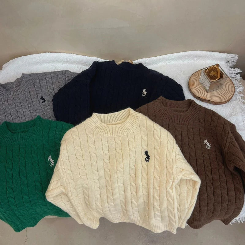 IYEAL Spring and Autumn Children's Sweaters Boys Girls Treasure Knitted Retro Pullovers Raglan Jackets Loose Cotton Tops