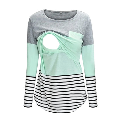 Fashion Pregnant Women Stiching Color Breastfeeding Nursing T Shirts Casual Loose Long Sleeve Tee Tops For Maternity