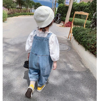 Solid Color Jeans Children Overalls Casual Pants Children's Fashion Jeans Outer Wear Baby Spring Autumn Children Overalls