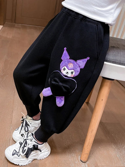 Baby Girl Sweatpants 2024 Spring Summer Children Fashion Sanrio Kuromi Bow Elastic Waist Jogger Pants Kid Clothes Casual Trouser