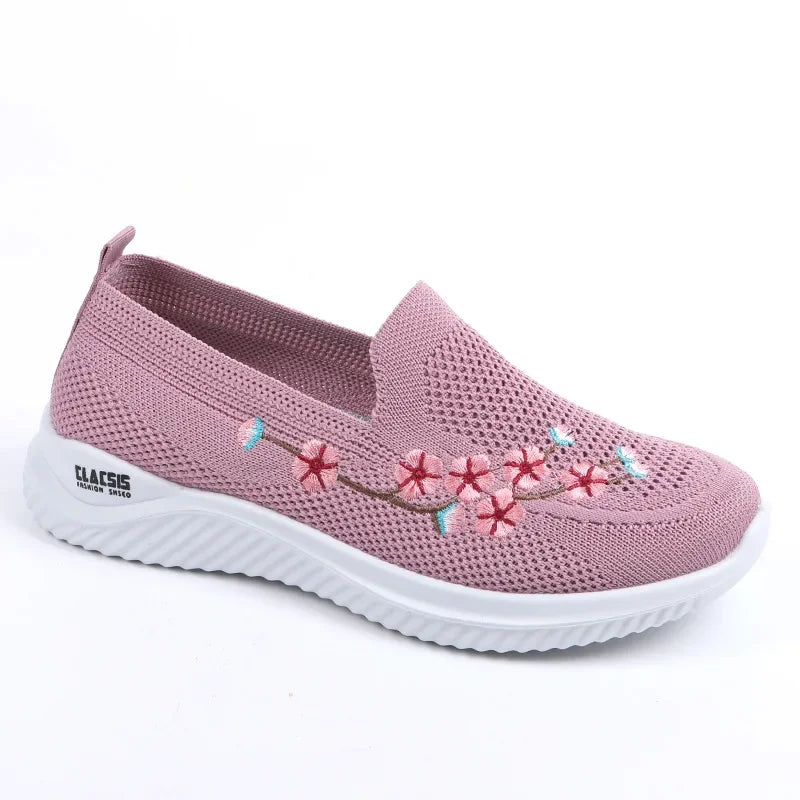 Women Sneakers Mesh Breathable Floral Comfort Mother Shoes Soft Solid Color Fashion Female Footwear Lightweight Zapatos De Mujer