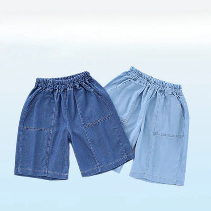 2024 Boy Summer Shorts Infant Fashion Torn Trousers Children knee Length Pants Kids Casual Denim Jeans