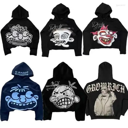 Hip Hop Gothic Hoodie American Hip Hop Y2K Harajuku Cartoon Print Loose Plus Size Sweater Hoodie Men and Women Top