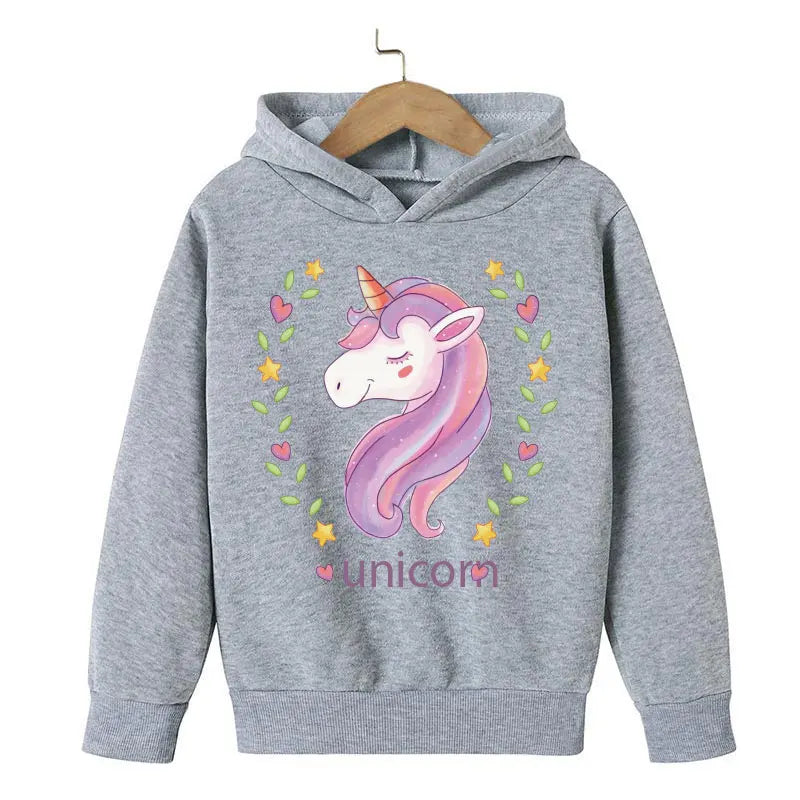 Unicorn Cartoon 2D Pattern Printing 2024 Children Girl Hooded Tops fit 4-14 years old kid Girls Causal Style Fashion Hoodies