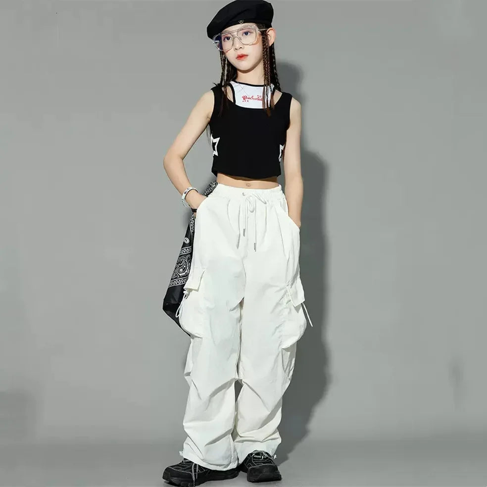 Girl Pants Kids Clothes Hip Hop Joggers Cool Cargo Clothes Teenage Straight Trousers High Waist Vintage Casual Streetwear Baggy