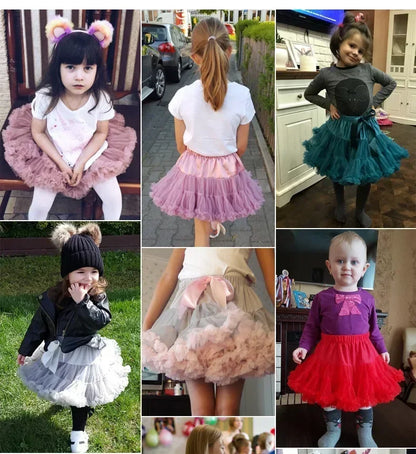 HOT Girls Tutu Skirts Solid Fluffy Tulle Princess Ball Gown Pettiskirt Kids Ballet Party Performance Dress for Children PP001