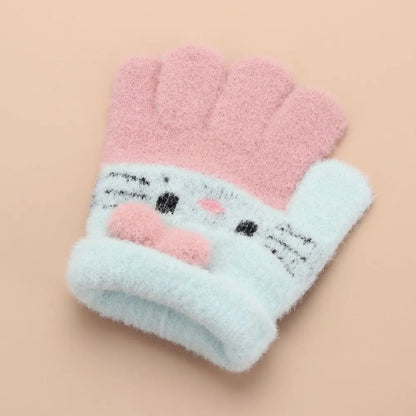 Cute Cat Design Kids Gloves Full Fingers Knitted Gloves Boys And Girls Winter Warm Mittens for 4-10 Years Kids