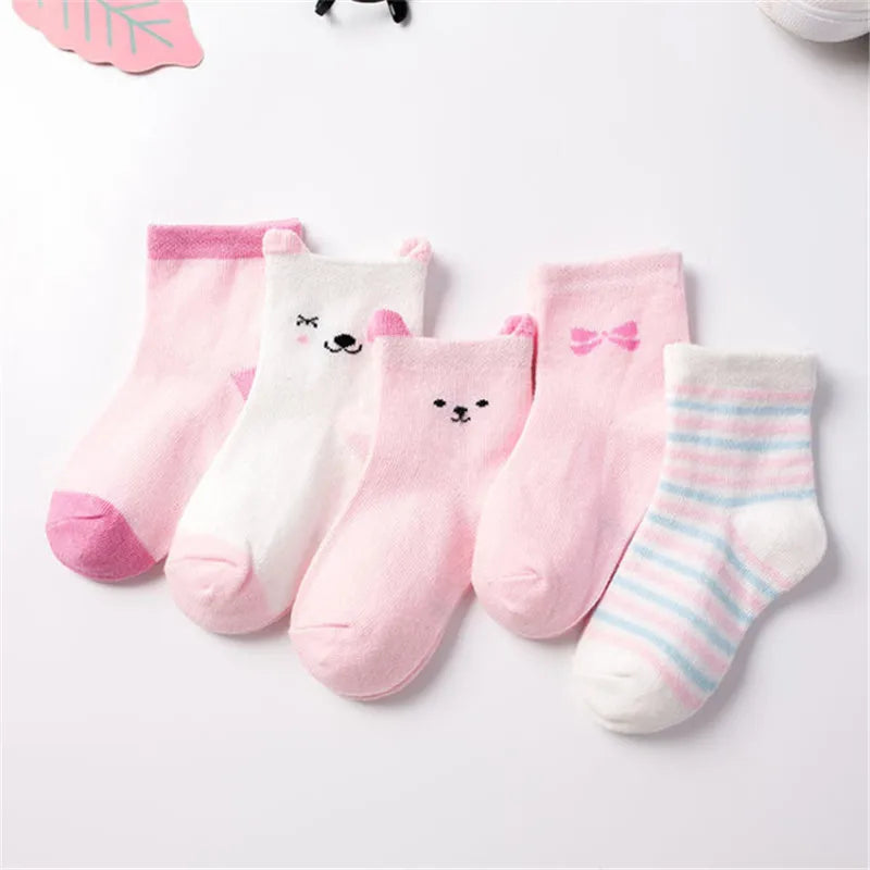 5 Pair/Lot Kids Cute Soft Cartoon Cotton Socks Boy Girl Baby Warm Stripe Dots Fashion Sport Socks Autumn Winter Children Gift