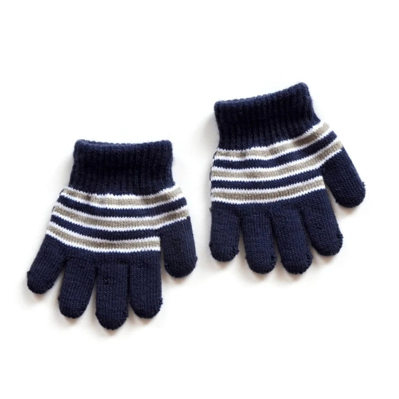 Baby Boys Girls Full Finger Gloves Winter Knitted Stripe Mitten Kids Outdoor Gloves for 1 2 3 4 5 Years Old Children Accessories