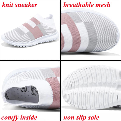 Mixed Color Knit Breathable Sneakers for Women 2023 Non Slip Soft Sole Casual Flats Woman Plus Size Slip On Sock Shoes 35-43