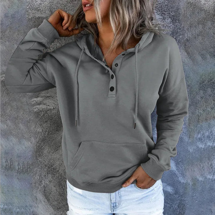 European and N Women's Long-sleeved Loose Casual Hooded Drawstring Pocket Hoodie