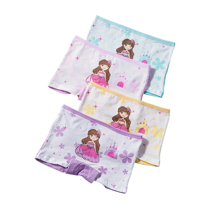 4pcs Girls Cartoon Briefs Female Child Modal Underwear Florals Girls Printing Panties Kids Brief Panties Underpants Size 2T-10T