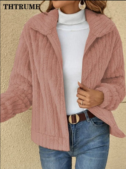 Autumn Winter Women Warm Jacket Fashion Solid Color Lapel 2024 New Elegant Coats Casual Communte Holiday Outerwears Lady Jackets