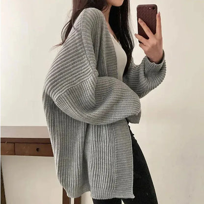 Zoki Harajuku Oversize Cardigan Sweater Women Casual Loose Lazy Wind Korean Tops Vintage Long Sleeve Lady Simple Design Cardigan