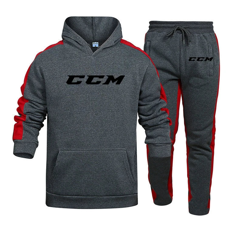 CCM 2 Pieces Set Hoodie Men Fashion 2023 Fleece Sweatshirt+Sweatpants Suit Hoodies Sportswear Men's Sets Clothing